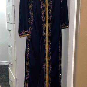 Navy Embroidered Long Sleeve Dress